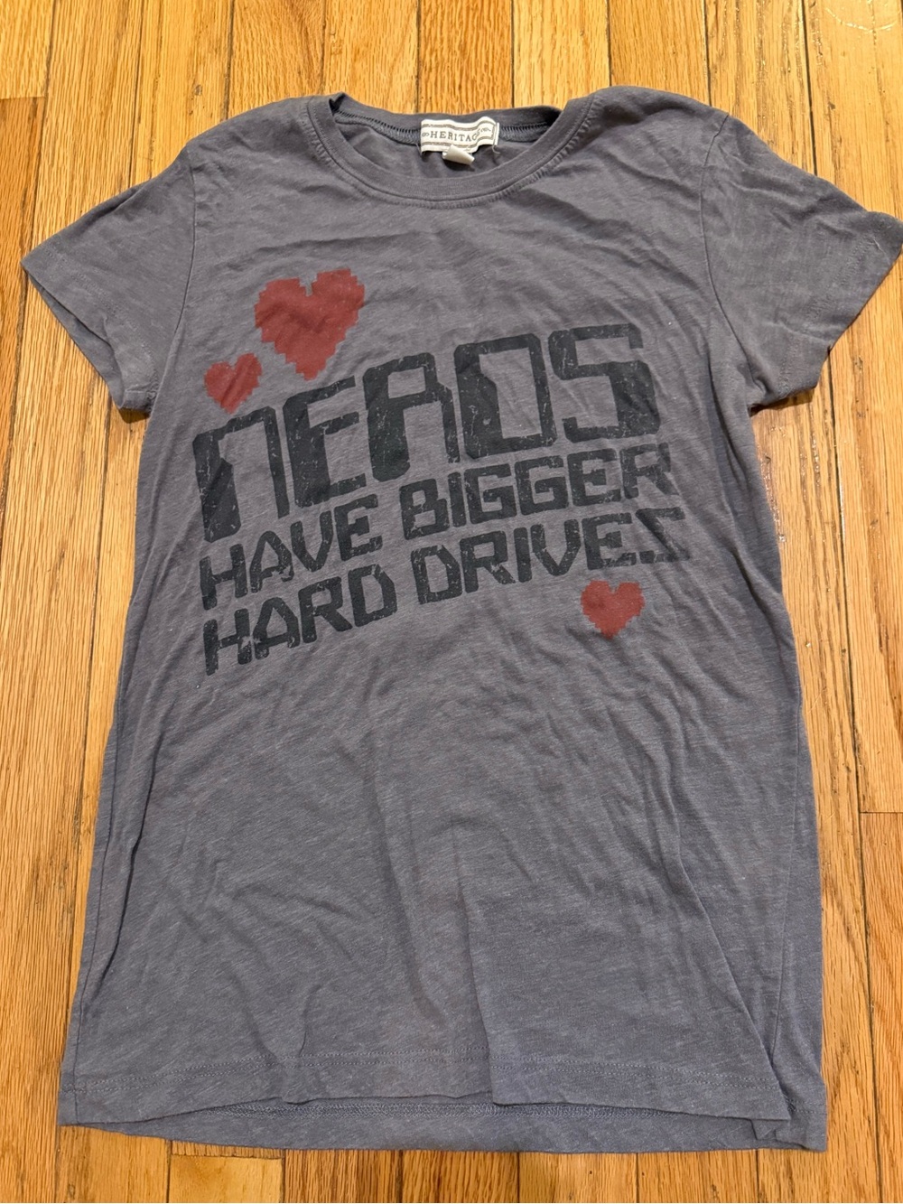 I LOVE NERDS Heritage Gray-Blue Graphic Tee with Red Heart Accents